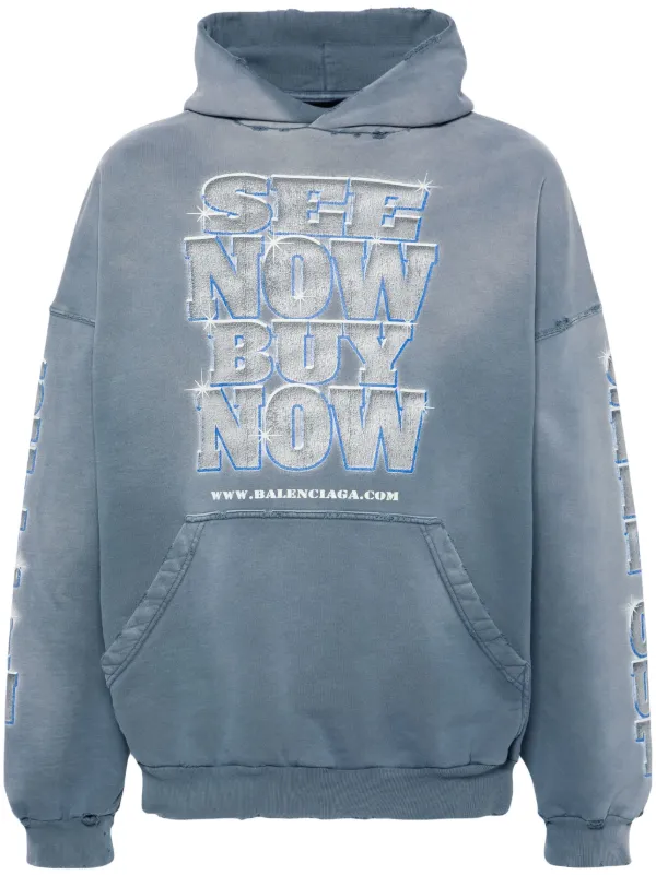 Balenciaga slogan print Cotton Hoodie Green FARFETCH AU