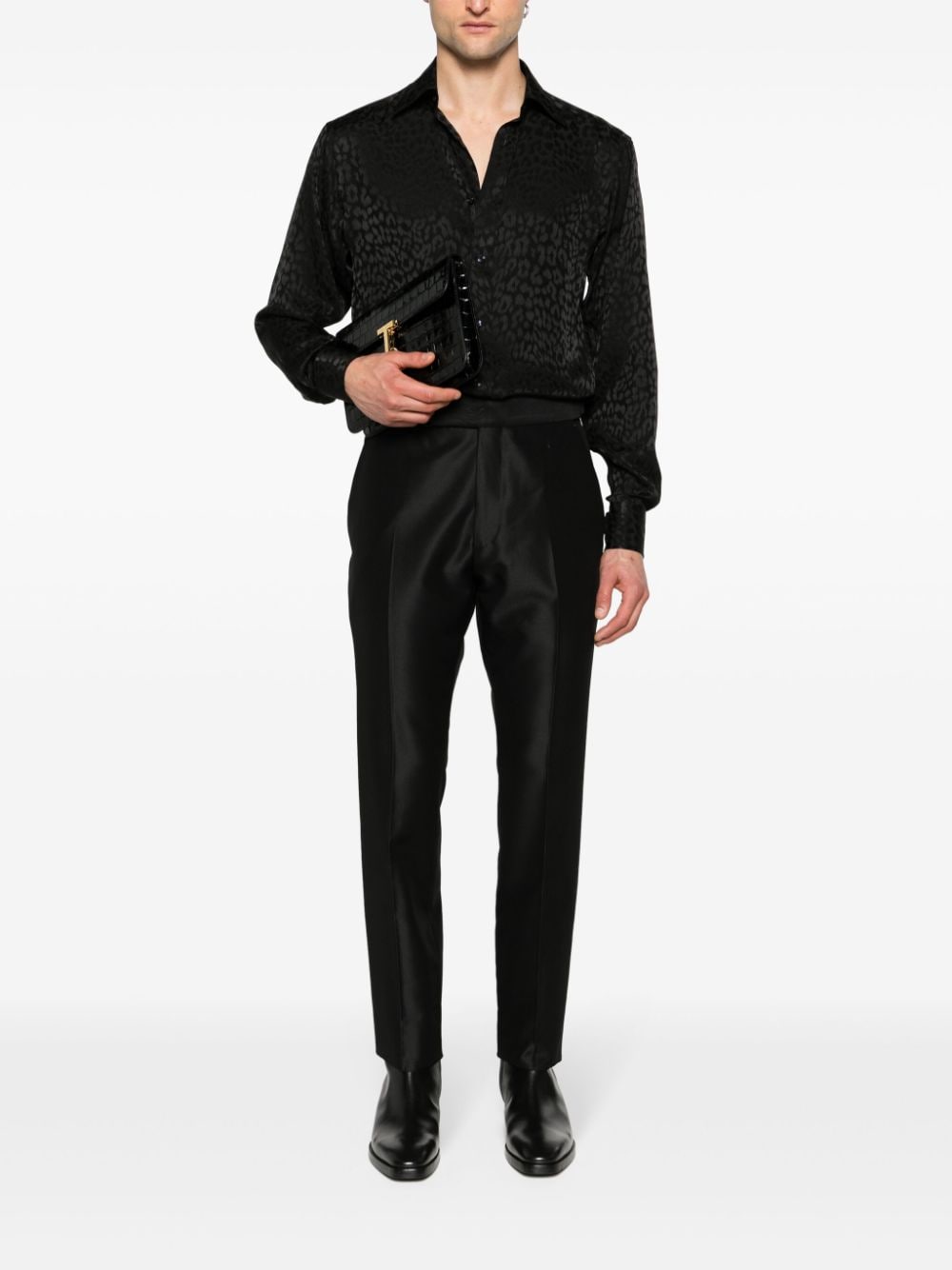 Shop Tom Ford Tapered Wool-blend Trousers In Black