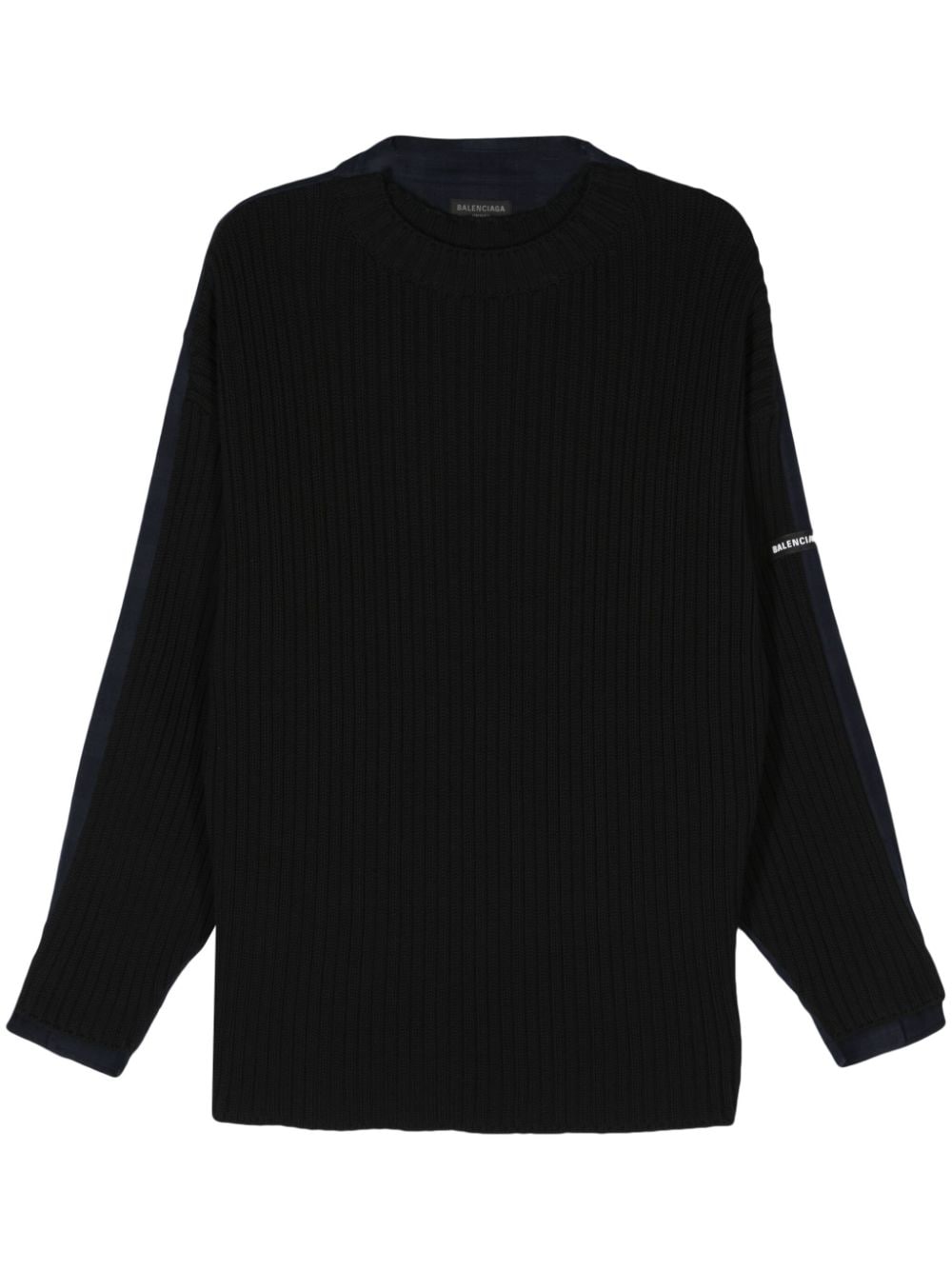 Balenciaga Colour-block Chunky-knit Sweatshirt In Black