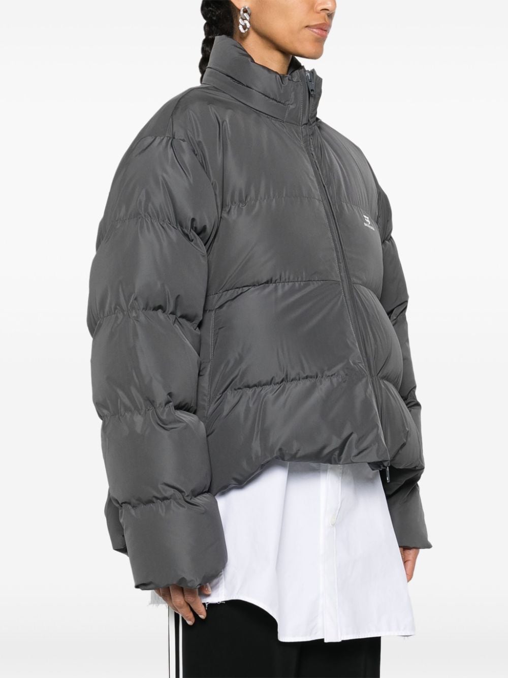 Shop Balenciaga Logo-print Padded Jacket In Grey