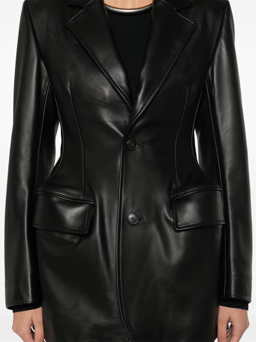 Shop Balenciaga Structured Leather Blazer In Black