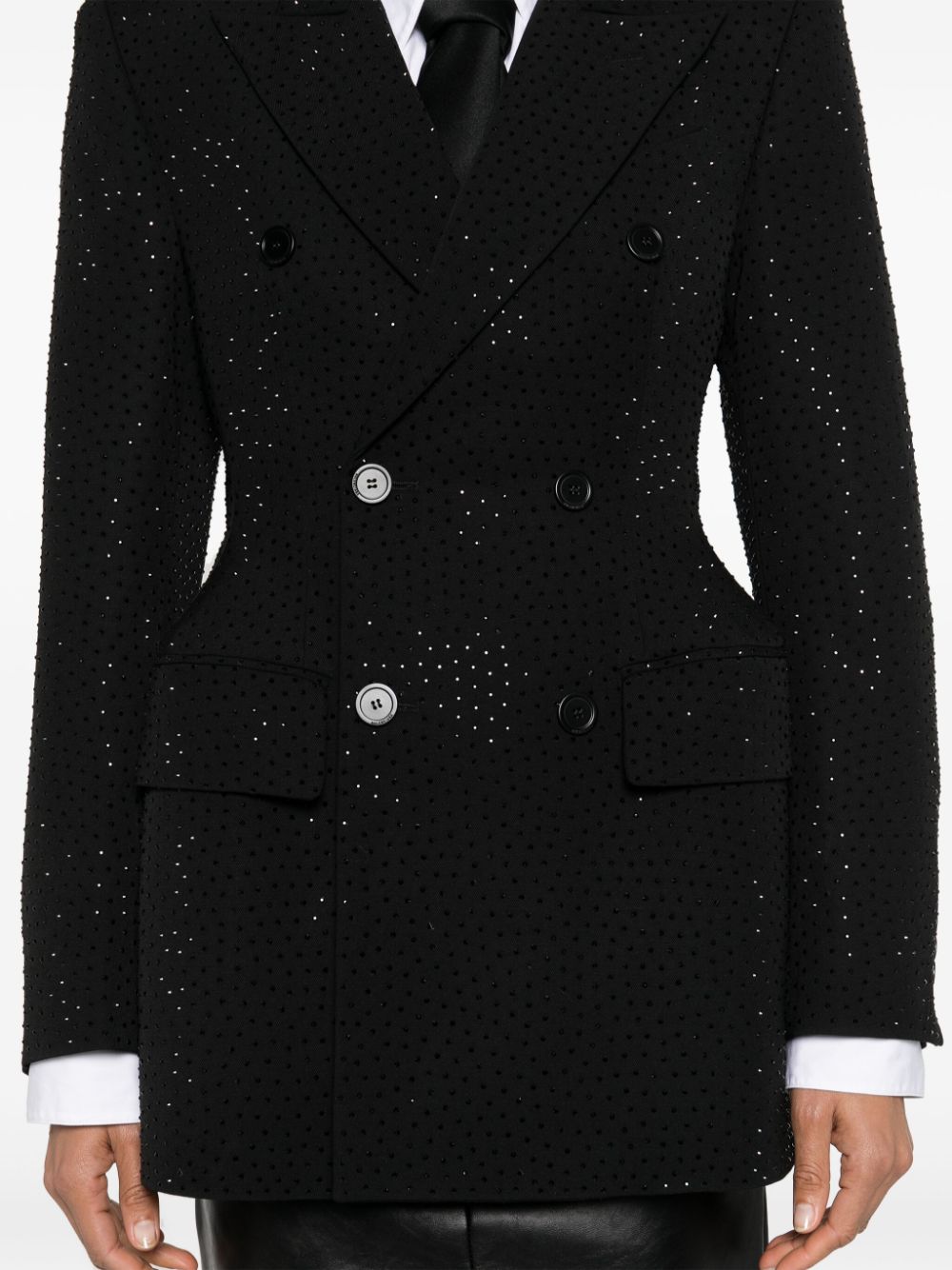 Shop Balenciaga Double-breasted Rhinestone-embellished Blazer In Black