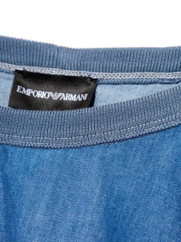 Emporio Armani logo-embroidered Denim T-shirt | Blue | FARFETCH