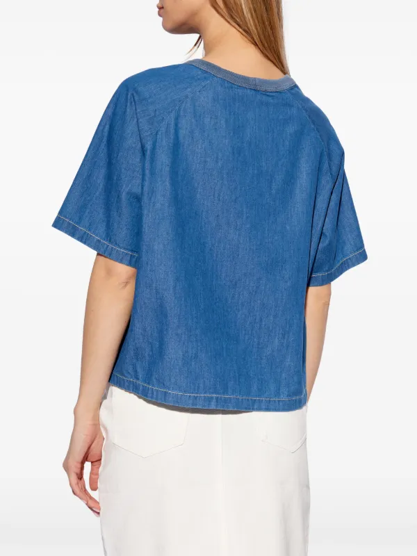 Emporio Armani logo-embroidered Denim T-shirt | Blue | FARFETCH