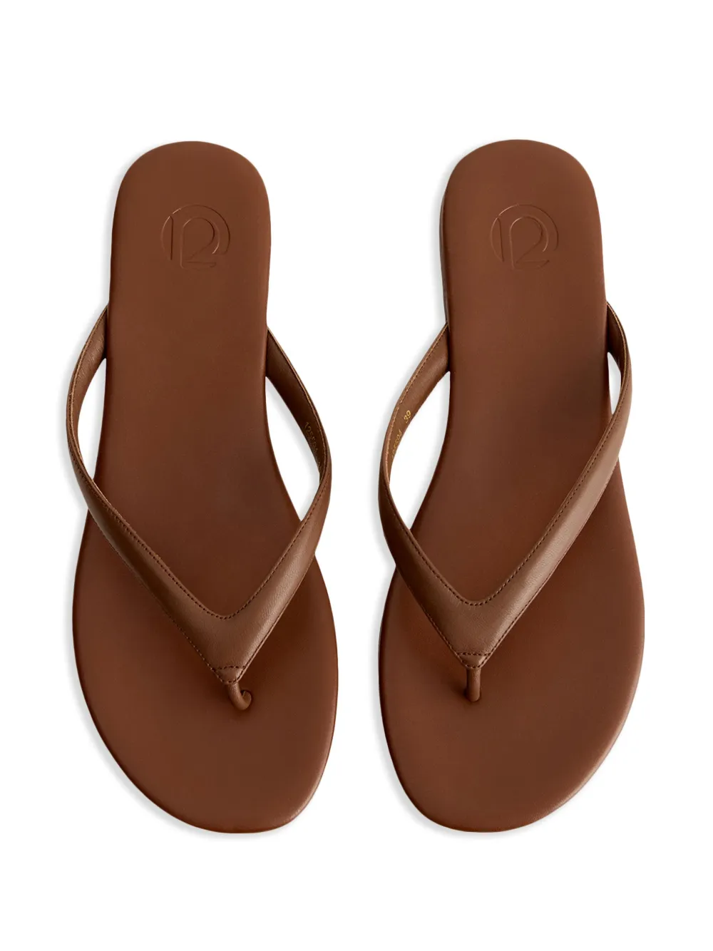 12 Storeez Leather Flat Flip Flops In Brown