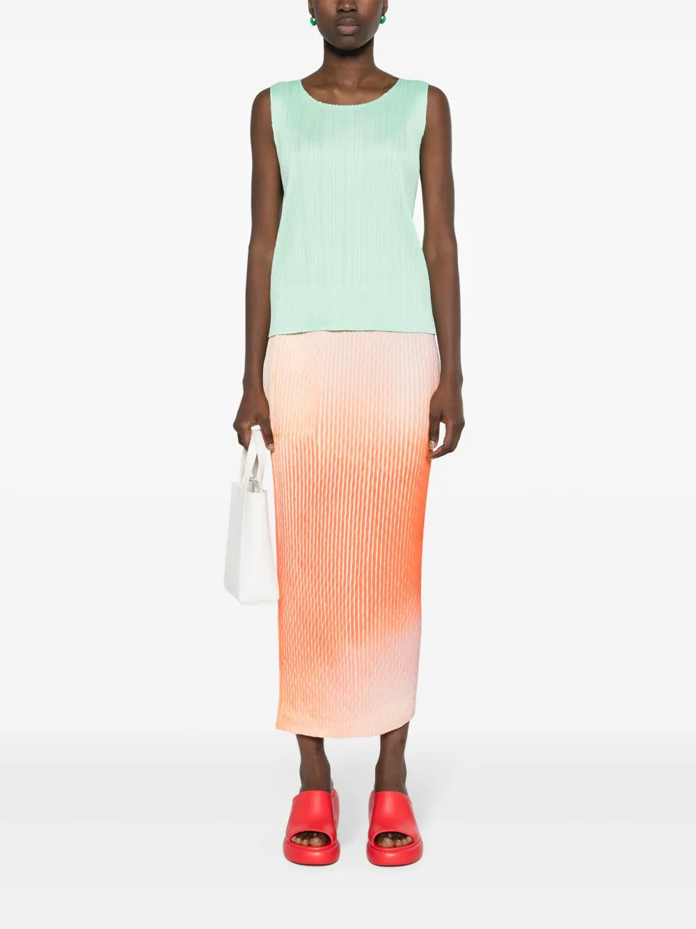 Shop Issey Miyake Suffused Pleats Gradient Maxi Skirt In Orange