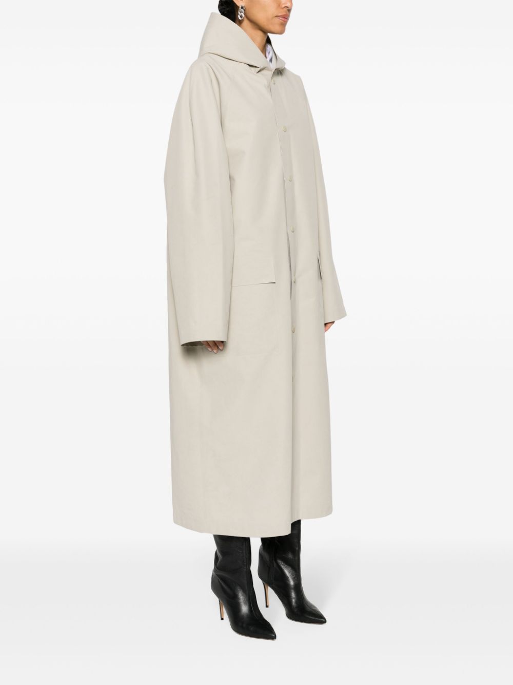 Shop Balenciaga Panelled Hooded Coat In Neutrals