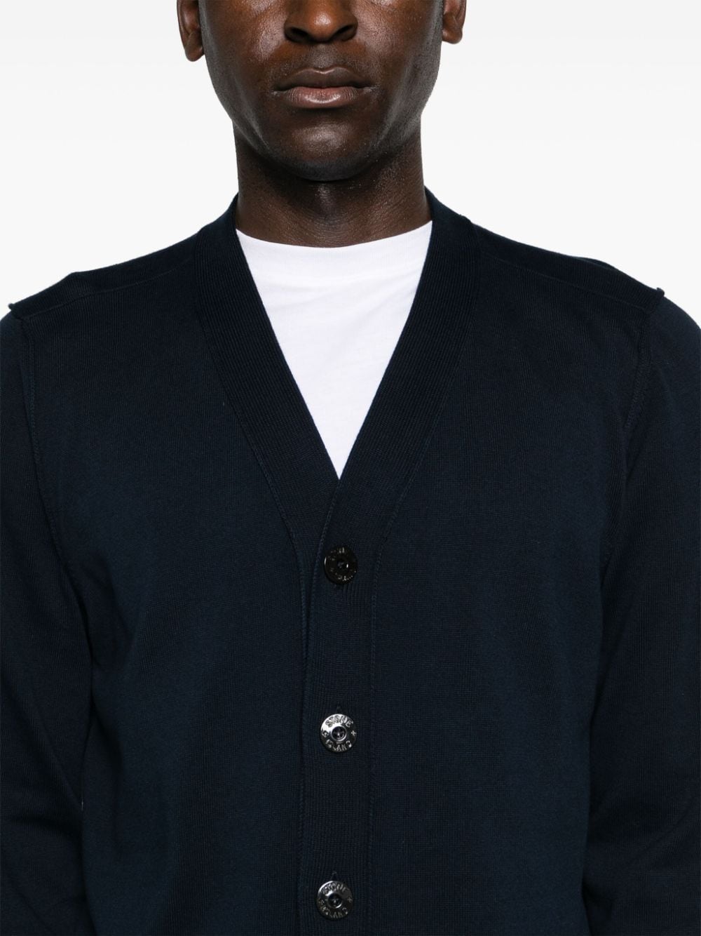 Shop Stone Island Compass-badge V-neck Cardigan In Blue