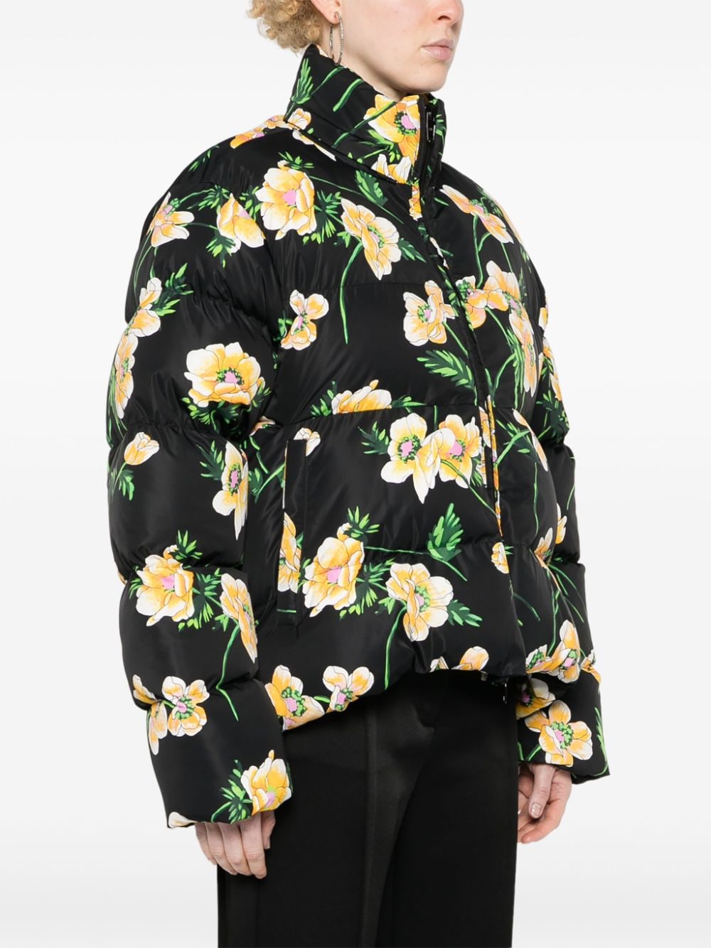 Shop Balenciaga Floral-print Puffer Jacket In Black