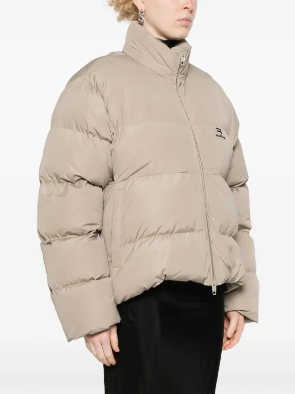 Balenciaga logo-embroidered Puffer Jacket | Neutrals | FARFETCH