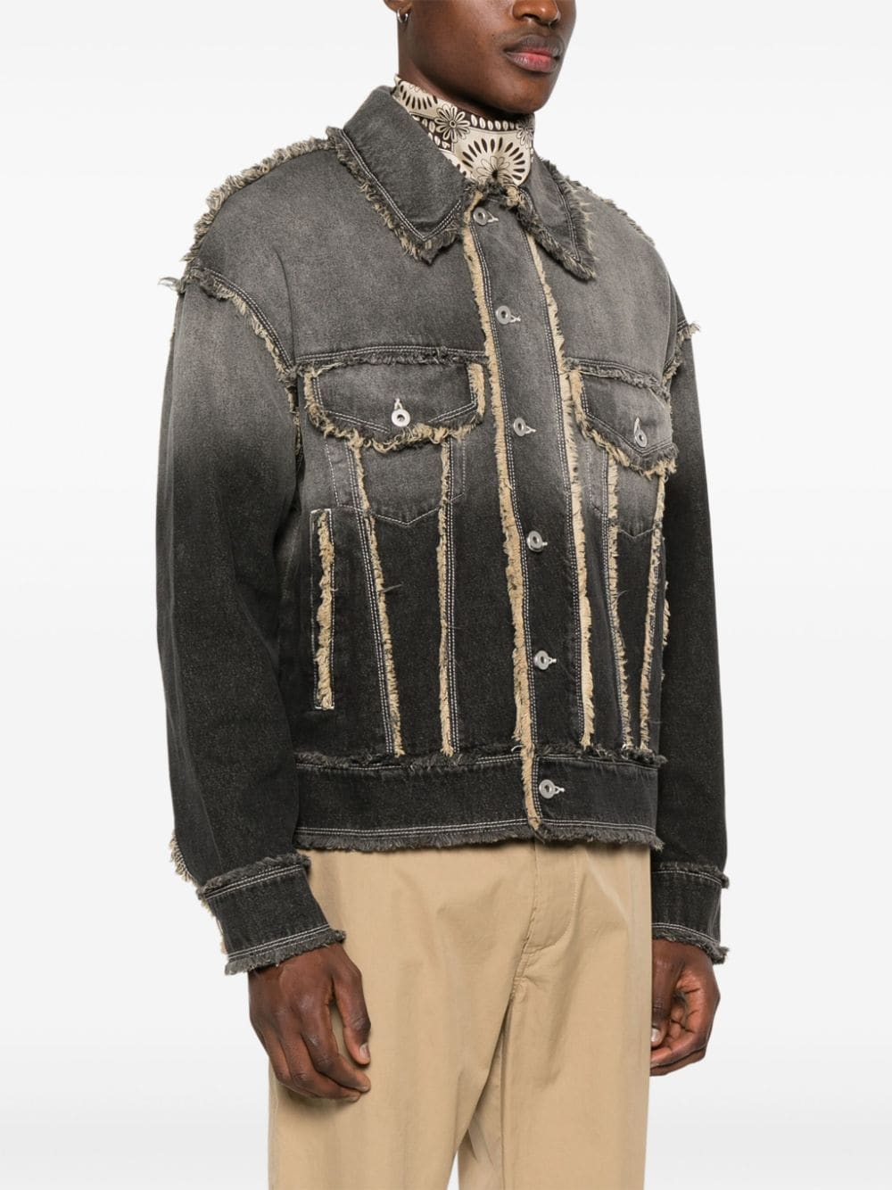 Shop Federico Cina Fringe-detail Denim Jacket In Grey