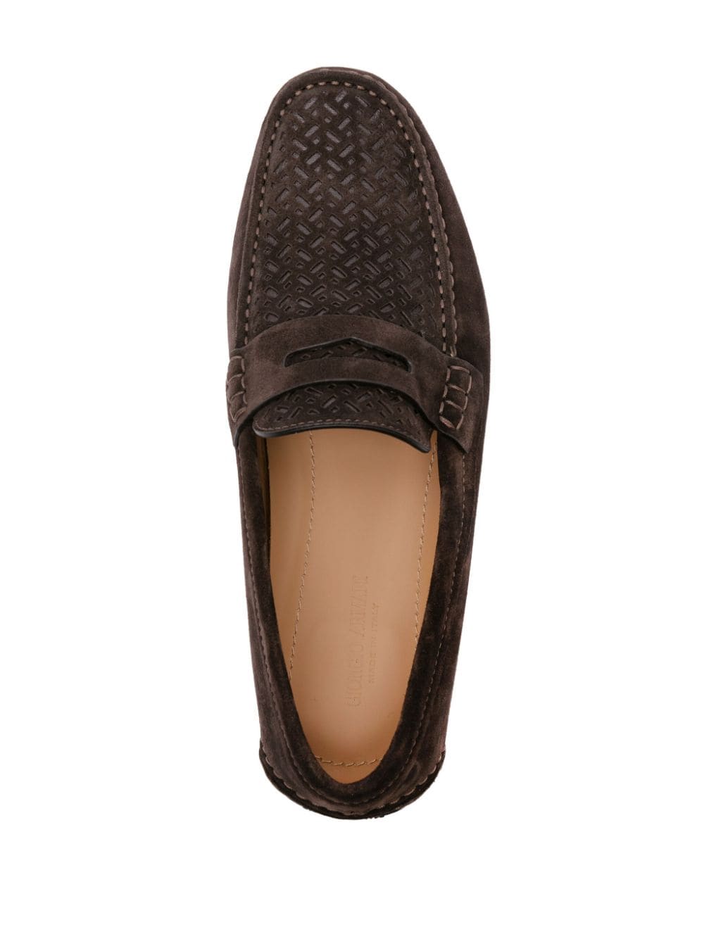 Shop Giorgio Armani Penny-slot Suede Drivers In Brown