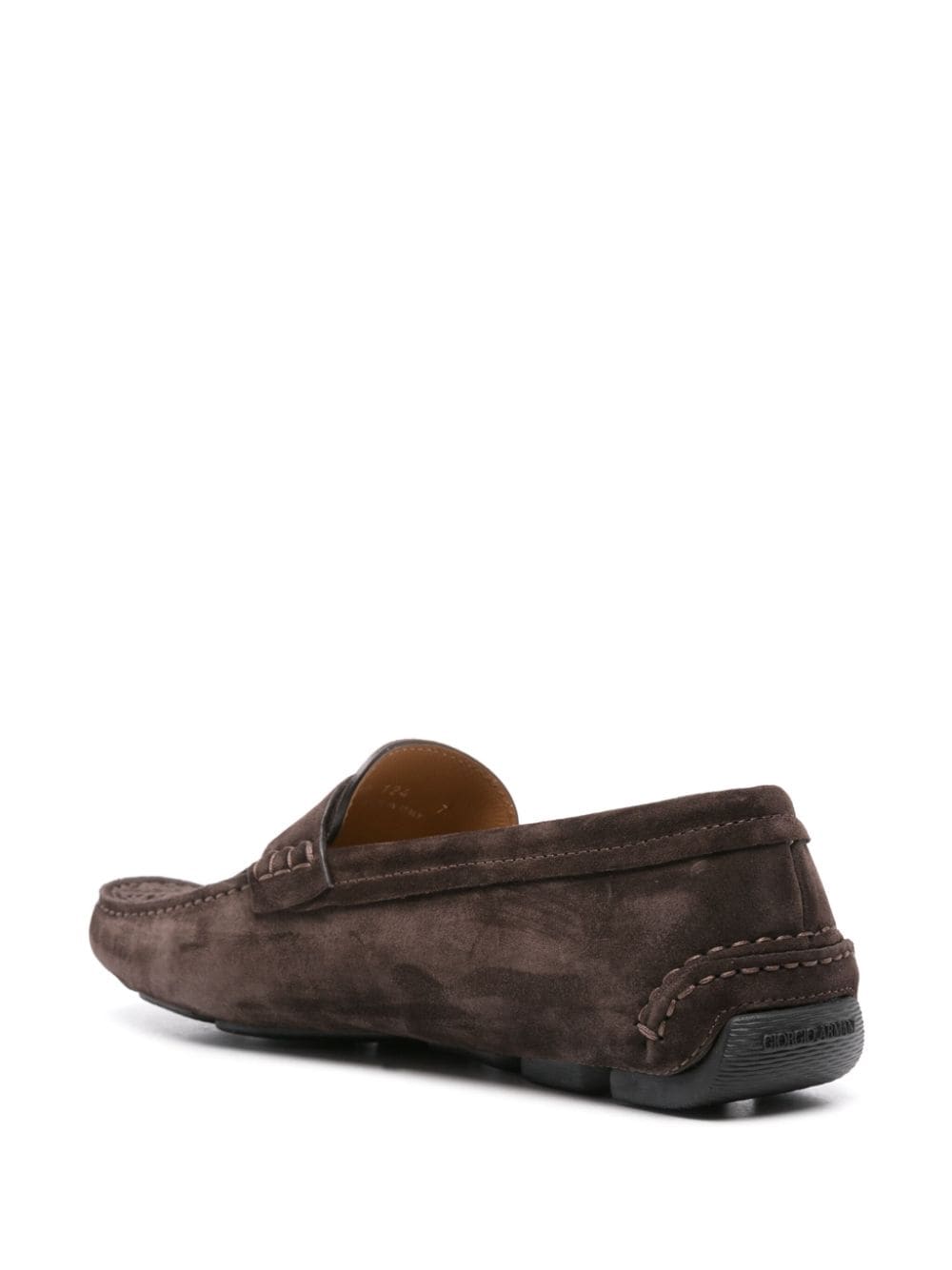 Shop Giorgio Armani Penny-slot Suede Drivers In Brown