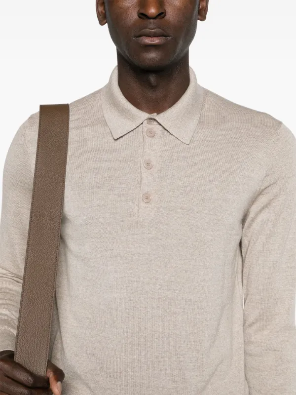 90s armani jeans wool knit polo ニットポロ Giorgio Armani long-sleeve Wool Polo Shirt | Neutrals | FARFETCH AO
