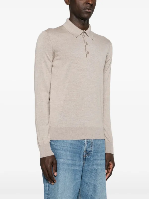 Giorgio Armani long-sleeve Wool Polo Shirt | Neutrals | FARFETCH AO