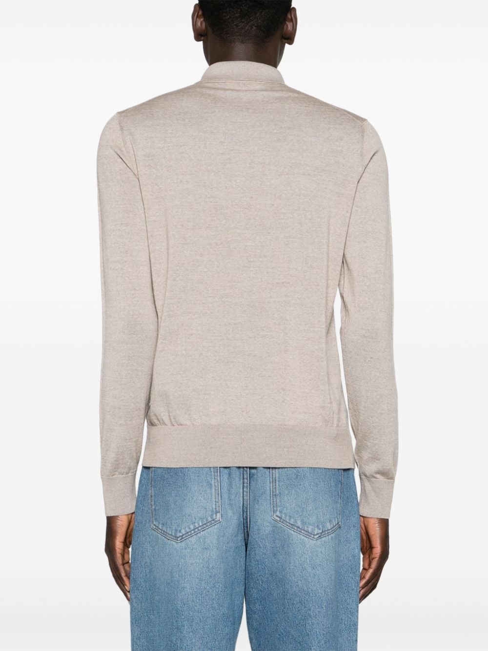 Shop Giorgio Armani Long-sleeve Wool Polo Shirt In Neutrals