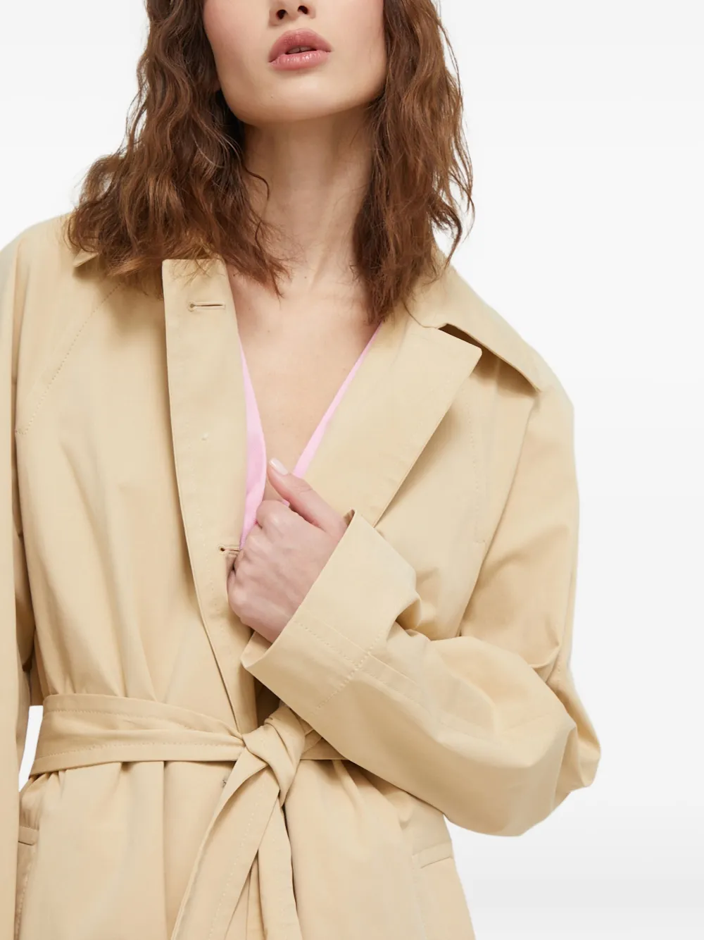 Hugo Boss Belted Buttonup Trench Coat In Neutral
