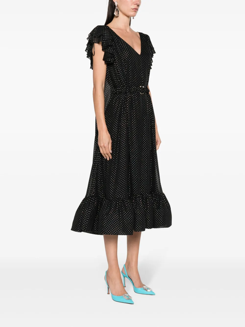  Nissa Polka-dot Belted Midi Dress - Black 