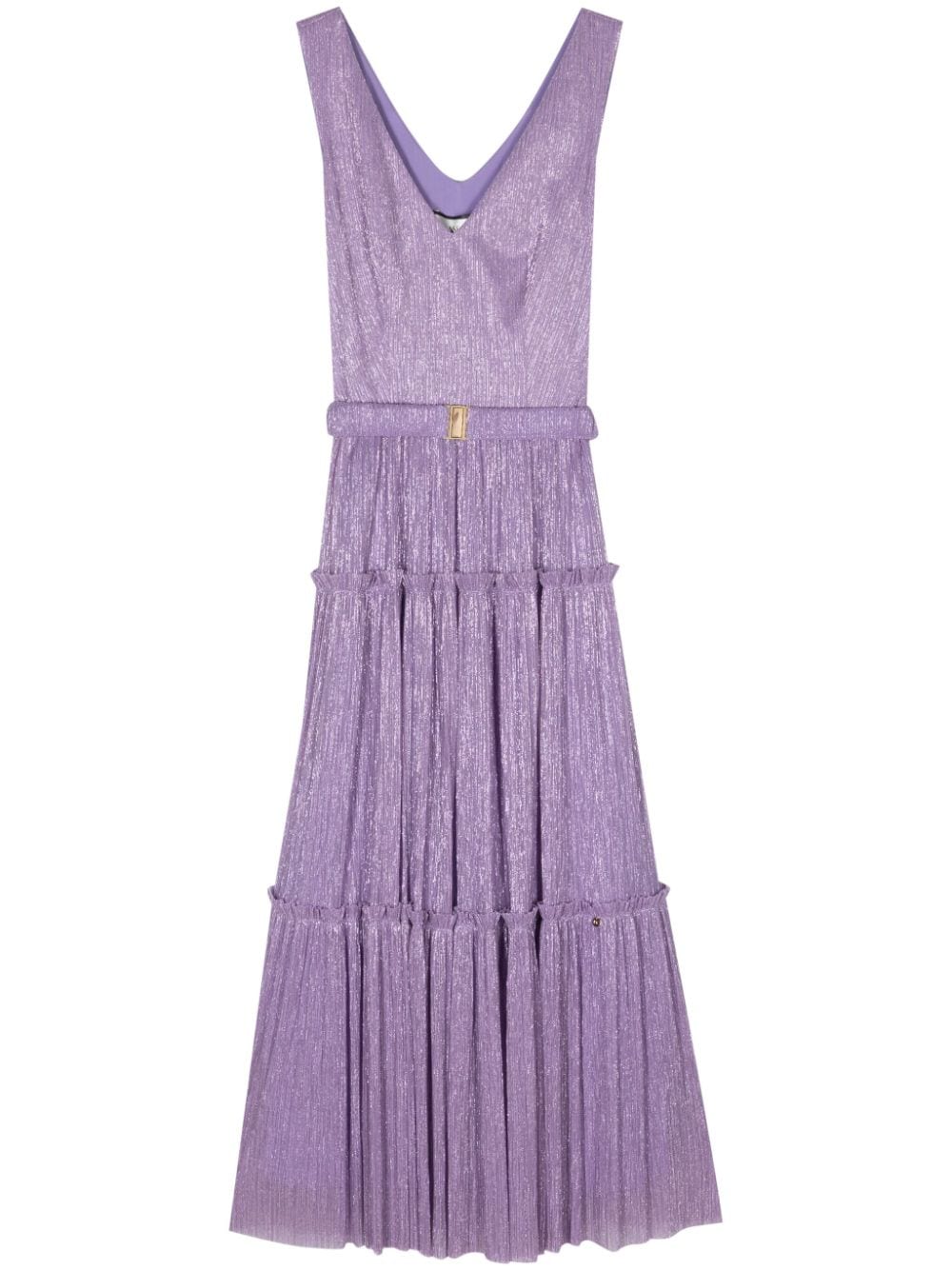 Nissa Belted Lurex Midi Dress In Purple