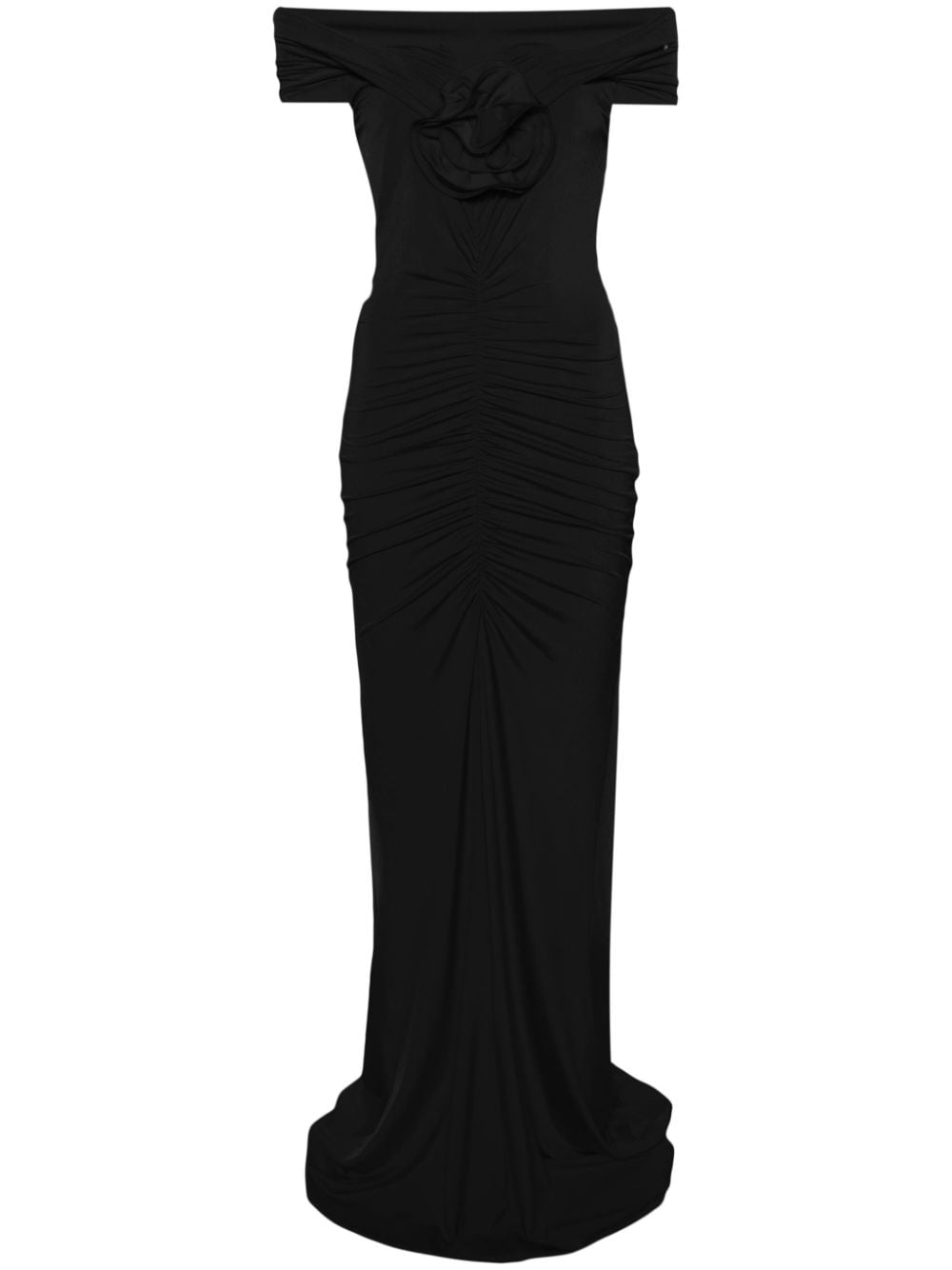 Nissa Floral-appliqué Off-shoulder Maxi Dress In Black