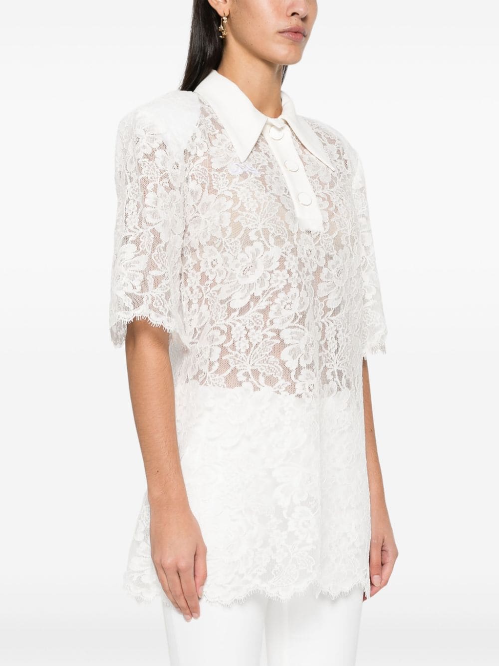 Shop Rowen Rose Floral-lace Polo Top In Neutrals