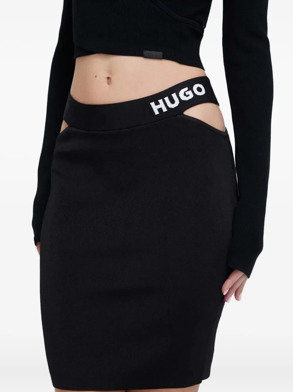 Hugo Boss Logo Cut-out Mini Skirt In Black