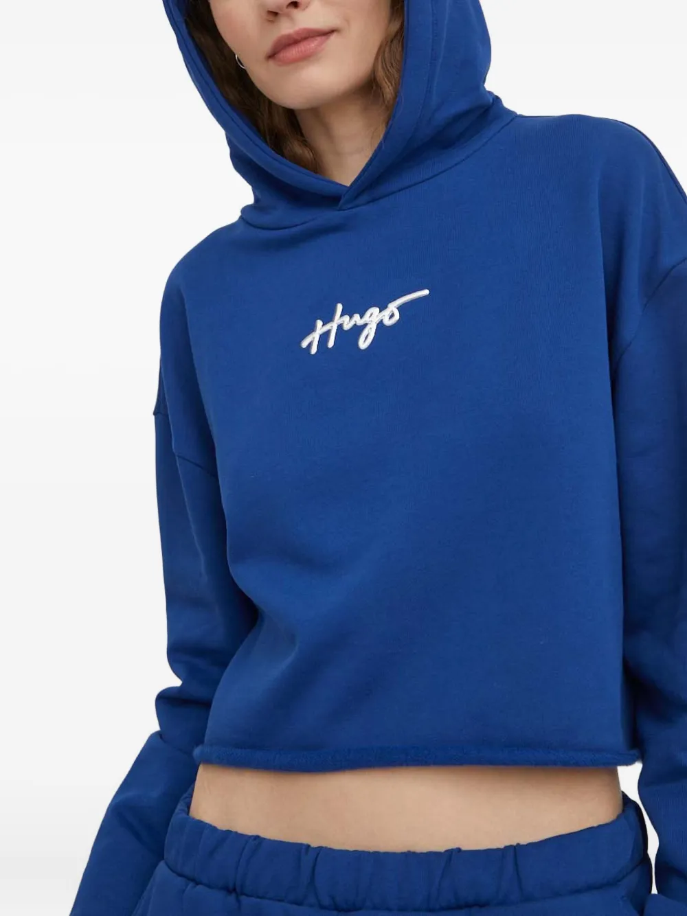 Hugo Boss Raw-hem Hoodie In Blue