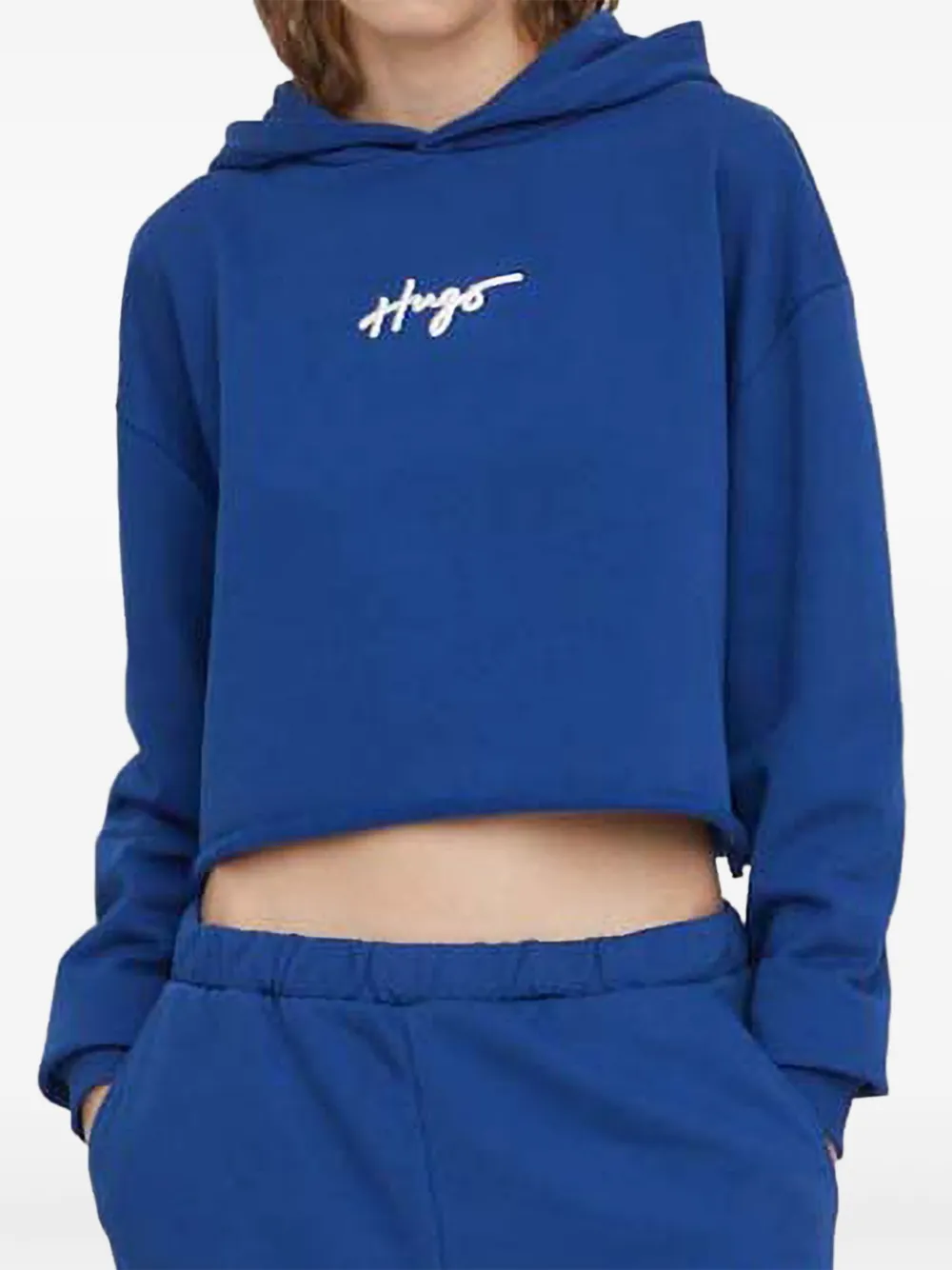 Hugo Boss Raw-hem Hoodie In Blue