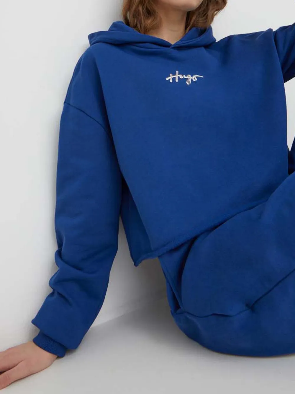 Hugo Boss Raw-hem Hoodie In Blue