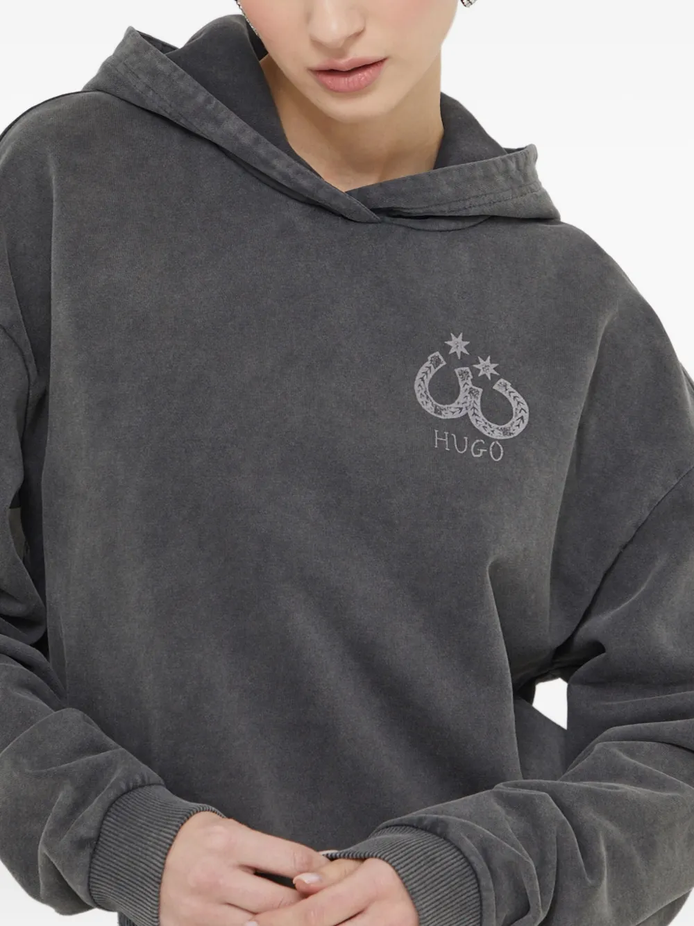 HUGO Hoodie met gerafelde rand Grijs