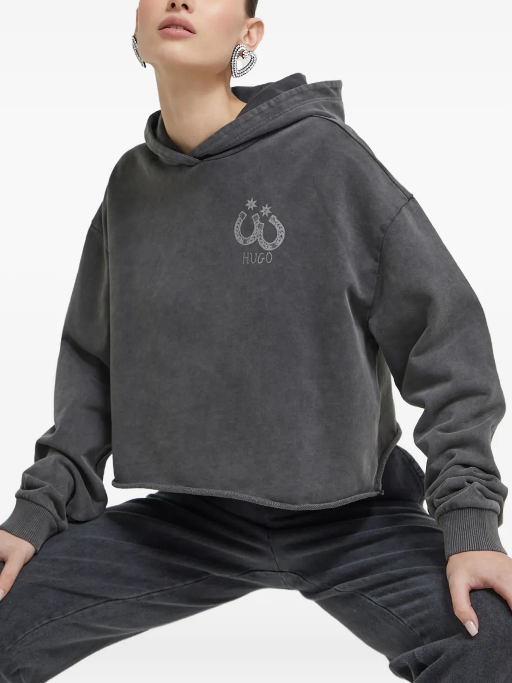 HUGO hoodie con bordes sin rematar | gris | Image 1