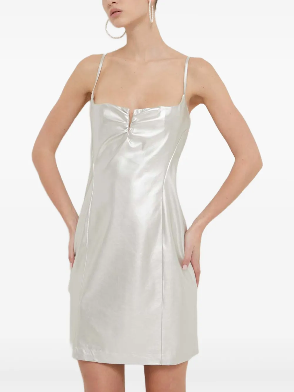 Hugo Boss Gathered Mini Dress In Silver