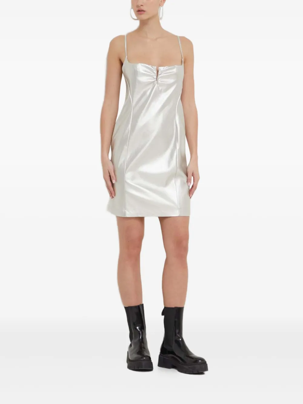 Hugo Boss Gathered Mini Dress In Silver