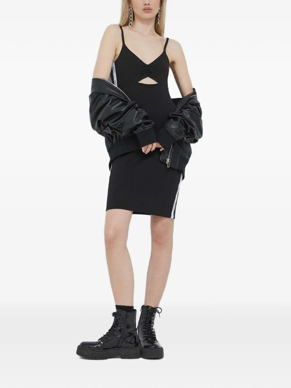 HUGO cut-out logo-tape mini dress - Zwart