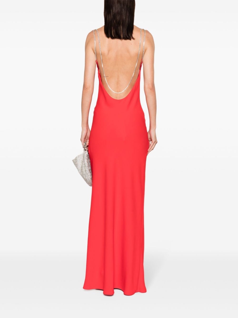 Shop Nissa Rhinestoned Open-back Maxi Dress In Red