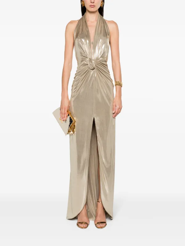 slim fit dress slacks Silky Satin Midi Gold