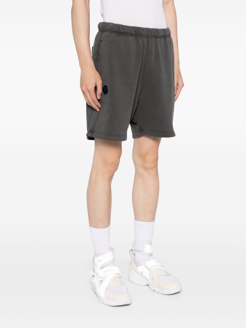 Shop Aape By A Bathing Ape Logo-embroidered Cotton Track Shorts In Grey