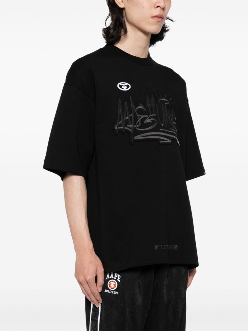 Shop Aape By A Bathing Ape Fancy Logo-embroidered T-shirt In 黑色