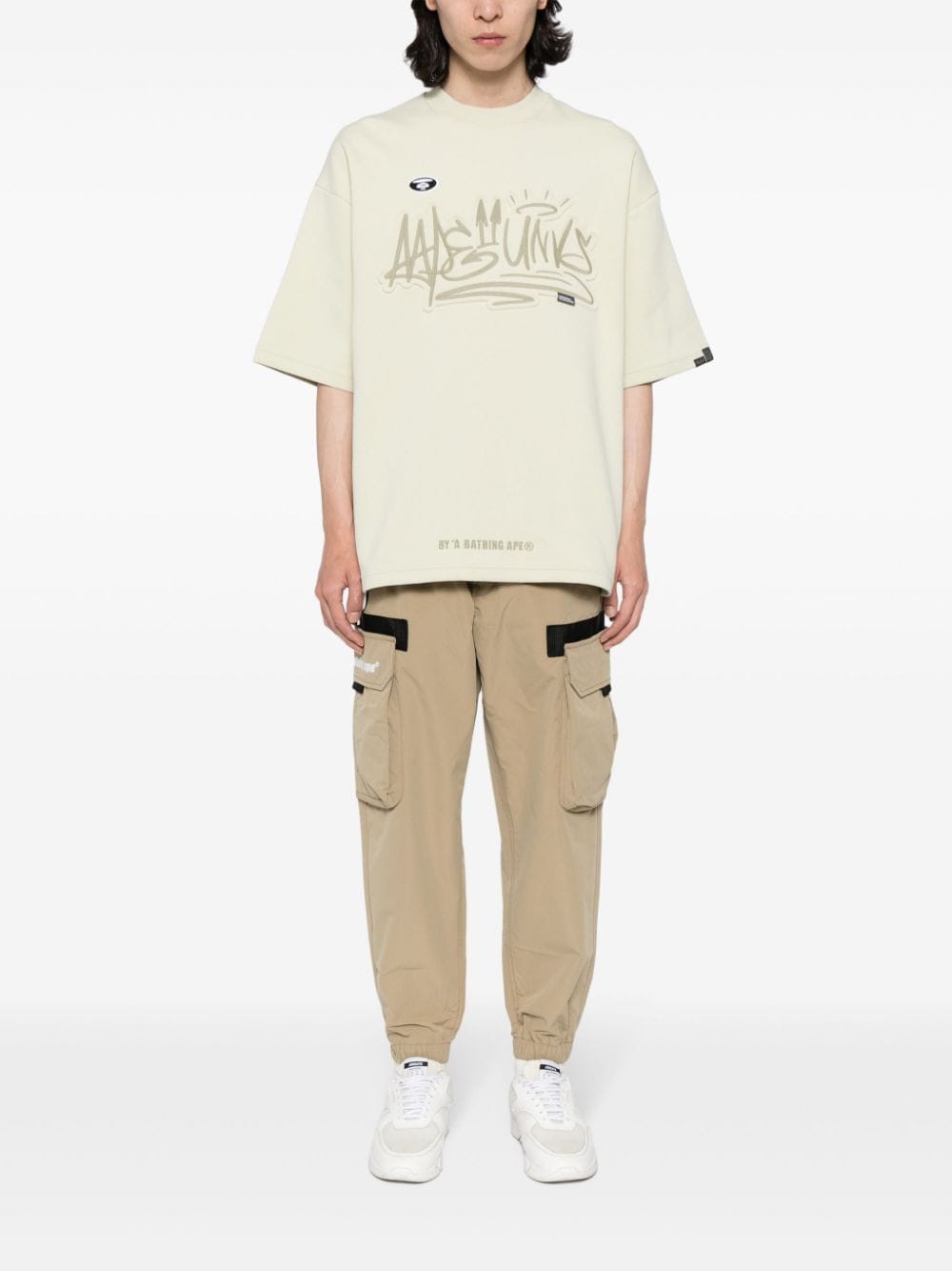 Shop Aape By A Bathing Ape Logo-appliqué Tapered Cargo Trousers In Neutrals