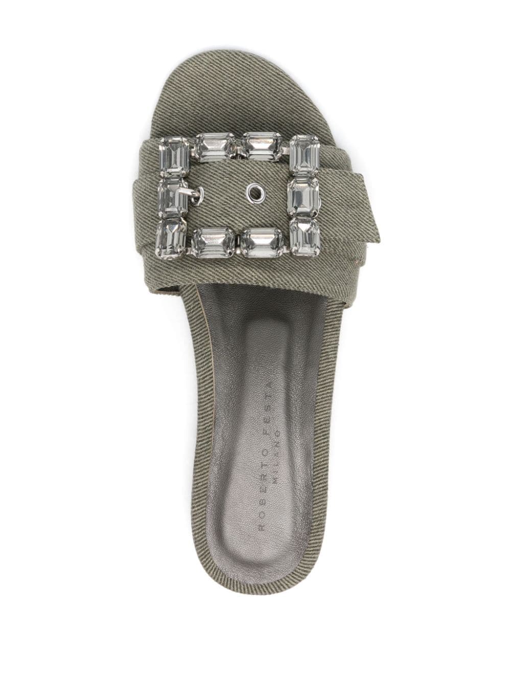 Shop Roberto Festa Crystal-buckle Denim Slippers In Green