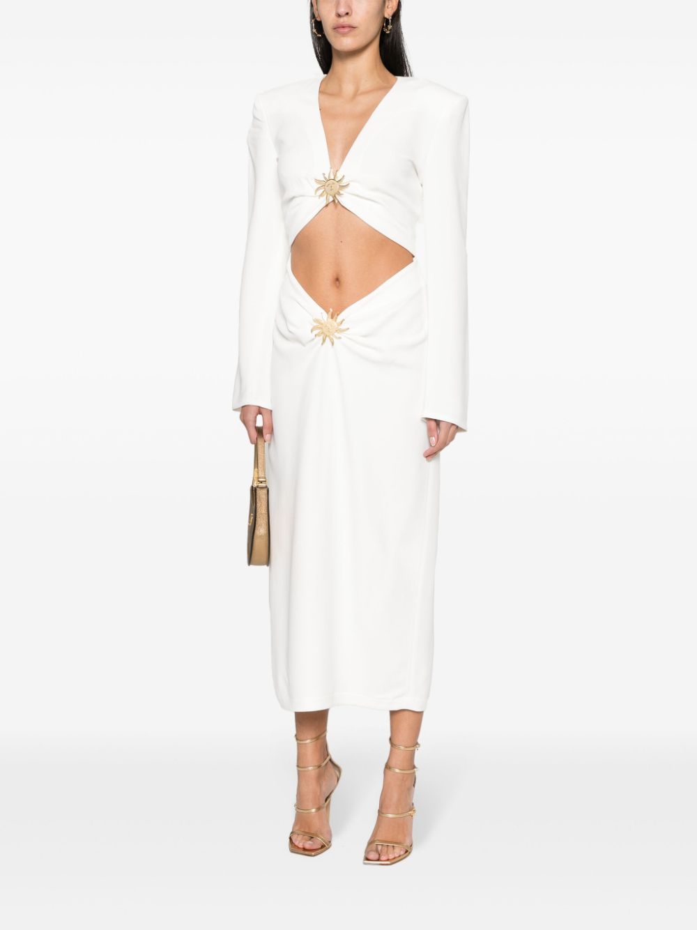 Shop Rowen Rose Sun-appliqué Cady Maxi Dress In White
