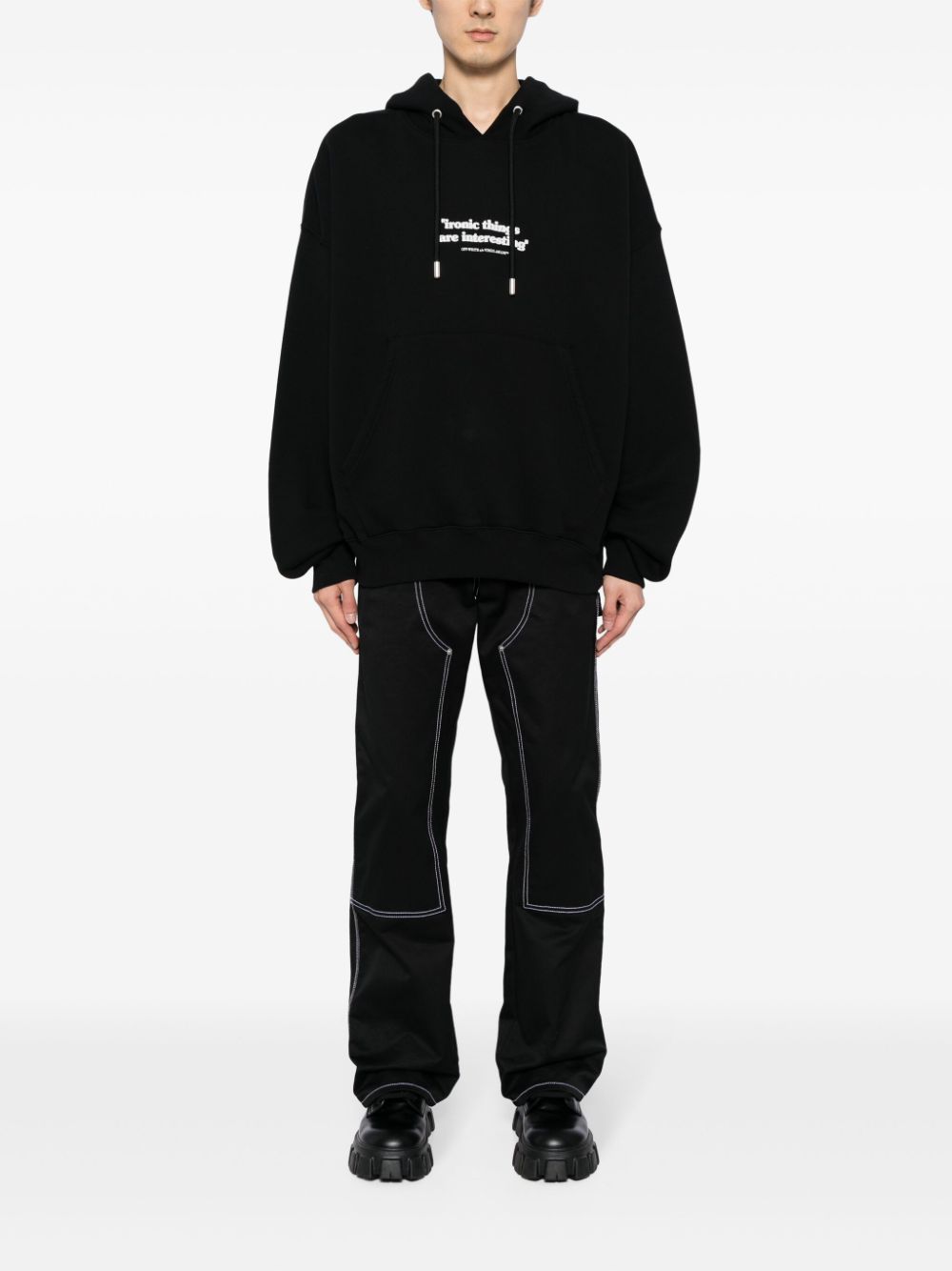 Shop Off-white Ironic Quote Cotton Hoodie In Black
