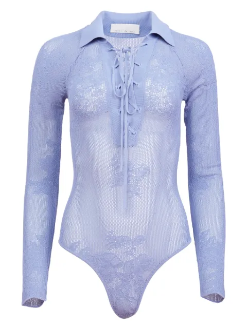 Fleur Du Mal pointelle-knit collared bodysuit