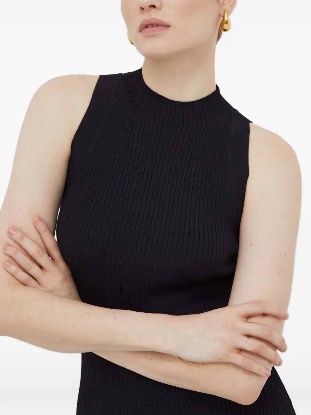 IVY OAK Klaudia geribbelde midi-jurk met split Zwart