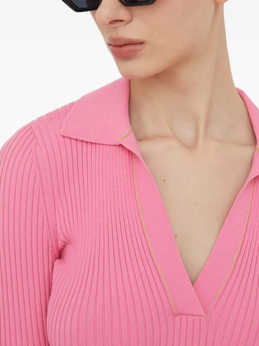 HUGO Soverie geribbelde trui met klokmouwen Roze