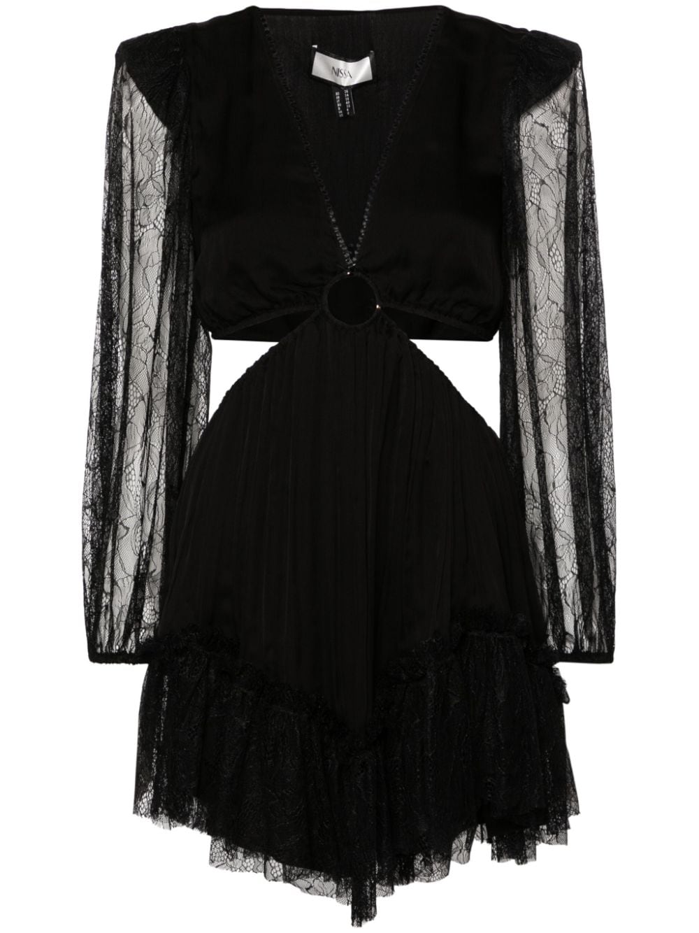 Nissa Lace-panels Silk Minidress In Black