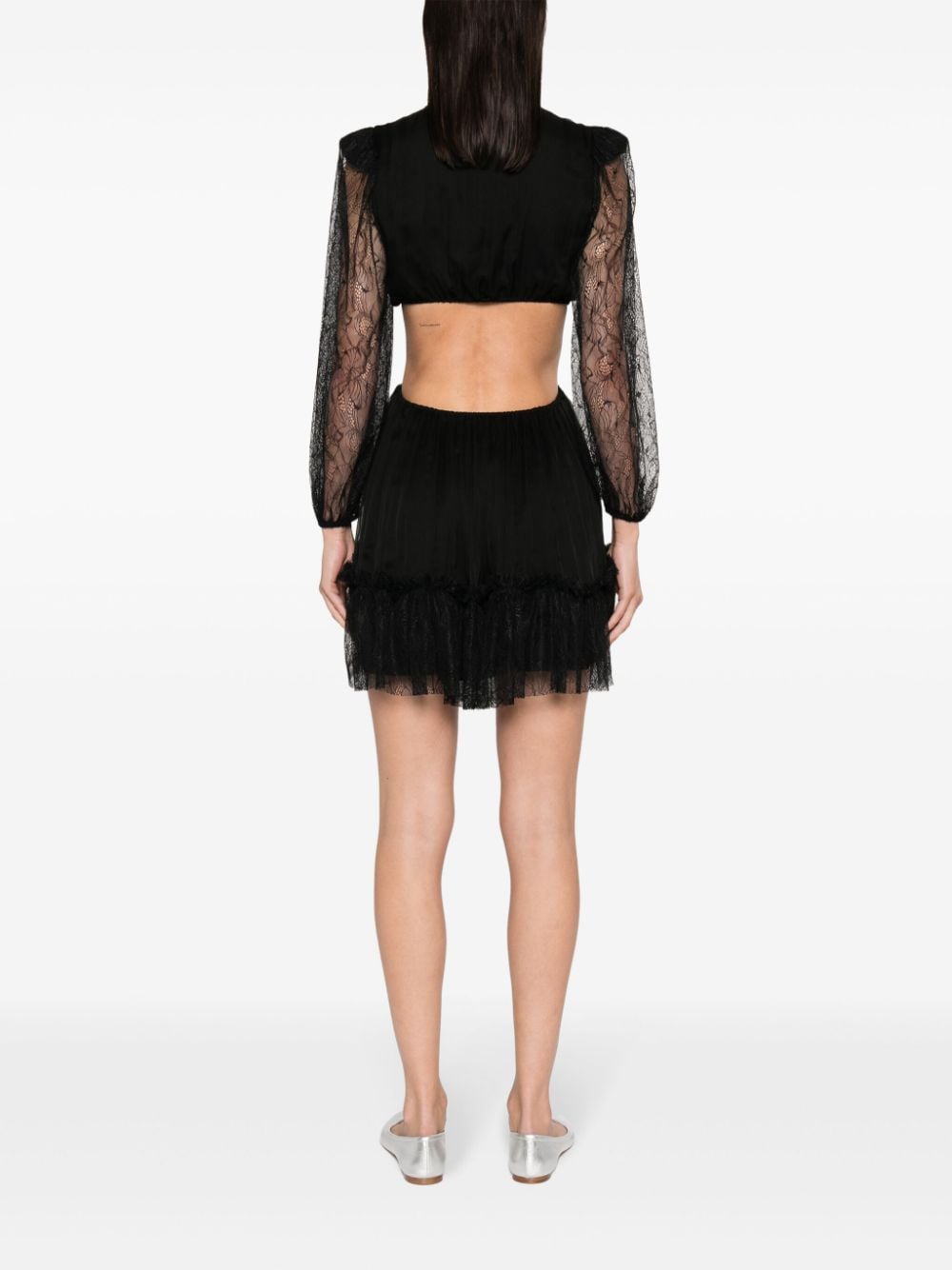 Shop Nissa Lace-panels Silk Minidress In Black