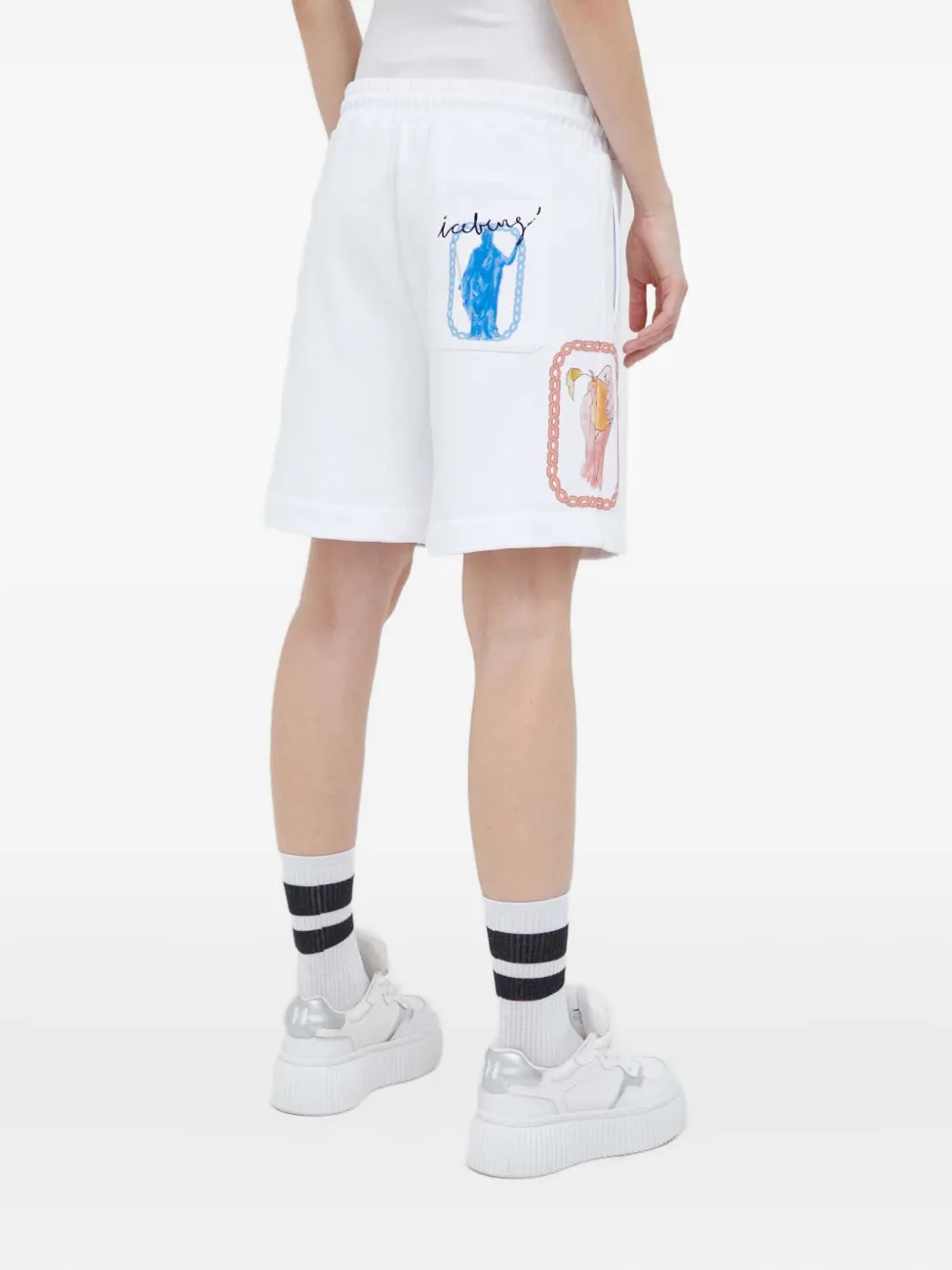 Iceberg Drawstring Graphic-print Shorts In White