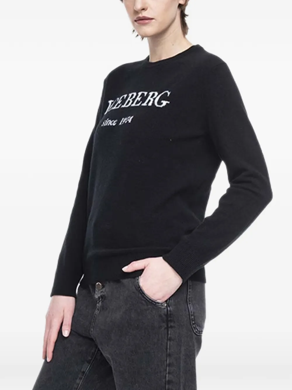Iceberg logo-intarsia crew-neck sweater - Black