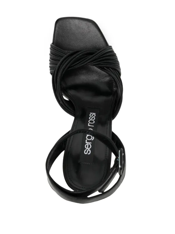 早い者勝ち【Sergio Rossi】SR Akida サンダル レザー 15mm サンダル ブラック ローヒール: 15mm, sr Akida - Sandals Black